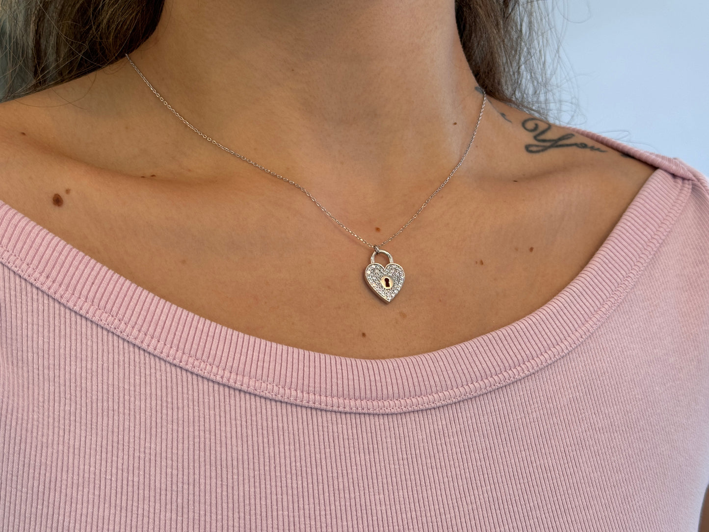 CZ Heart Lock Necklace
