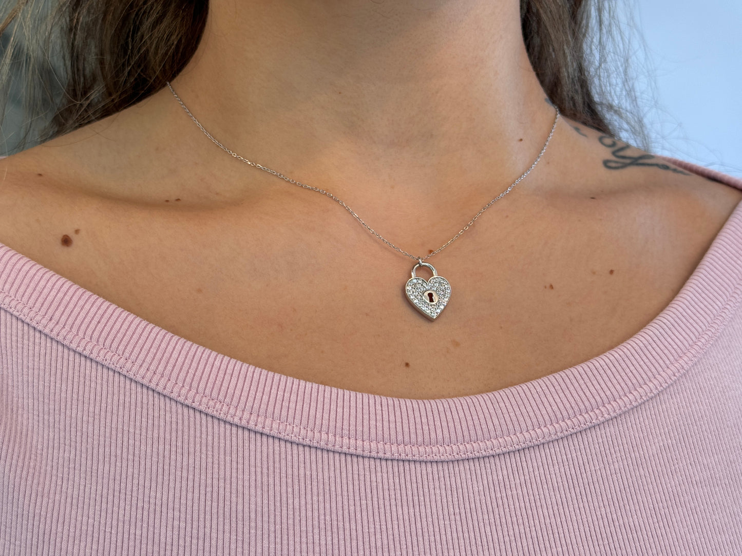 CZ Heart Lock Necklace