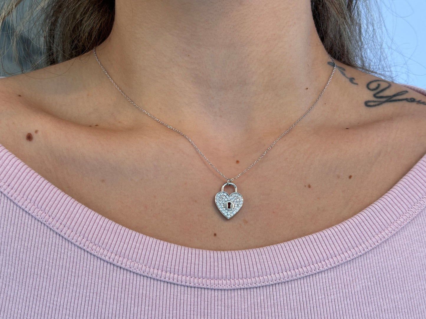 CZ Heart Lock Necklace