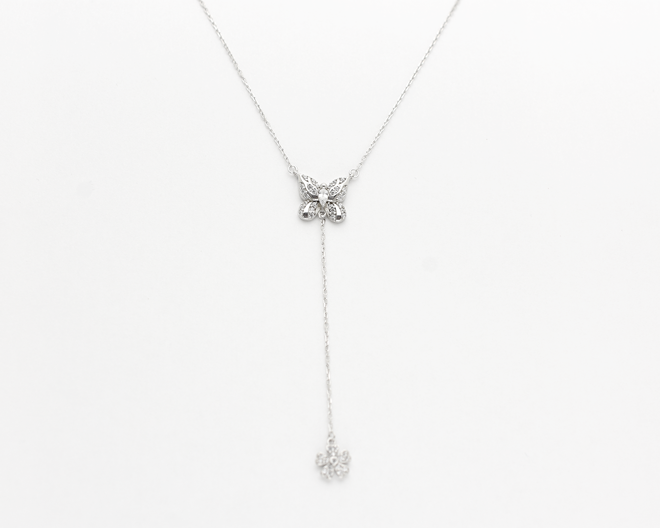 Butterfly Flower Lariat Necklace