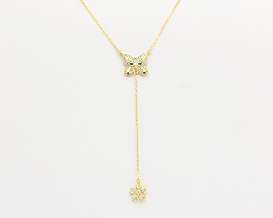 Butterfly Flower Lariat Necklace