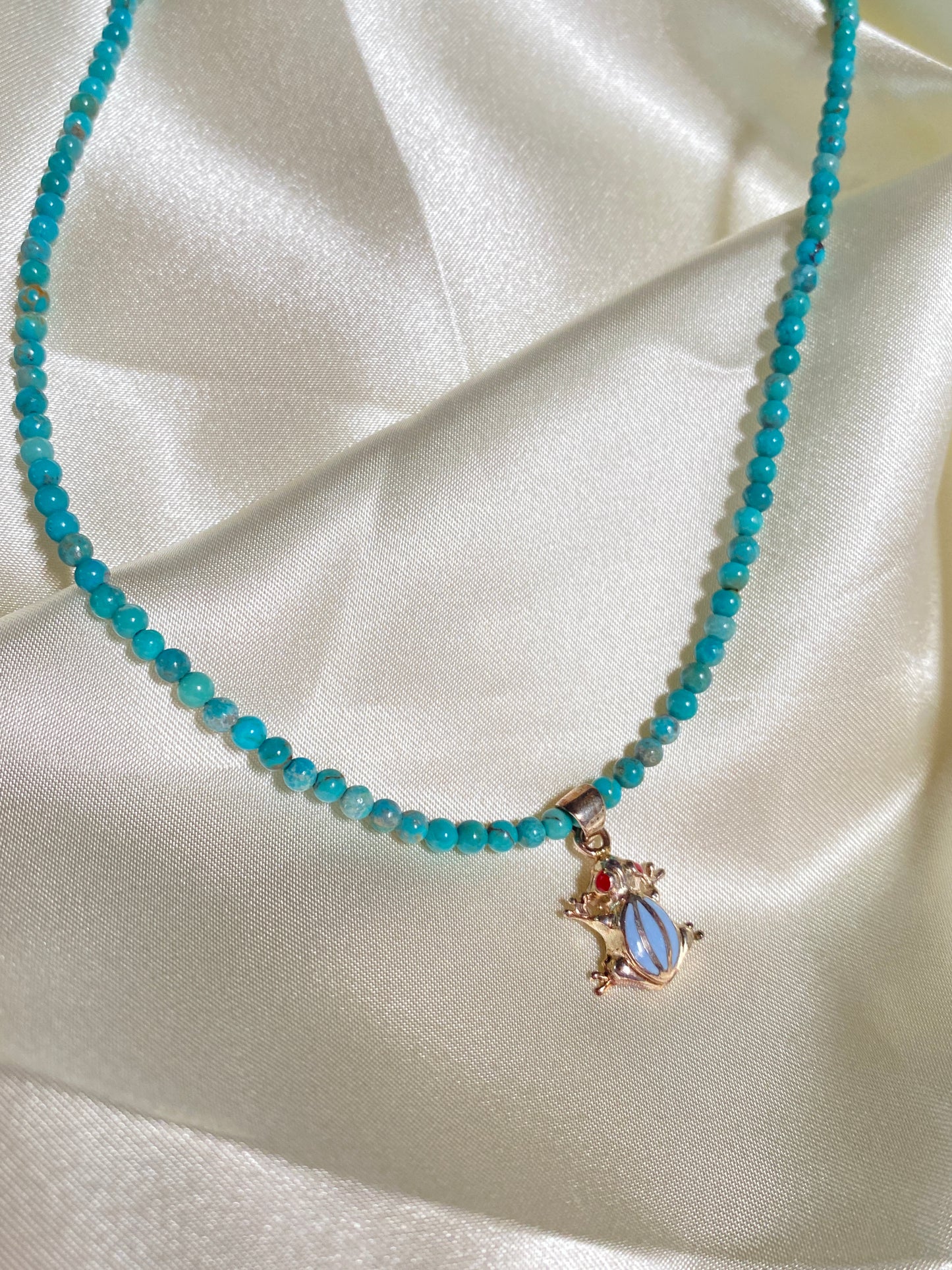 Turquoise Frog Beaded Necklace