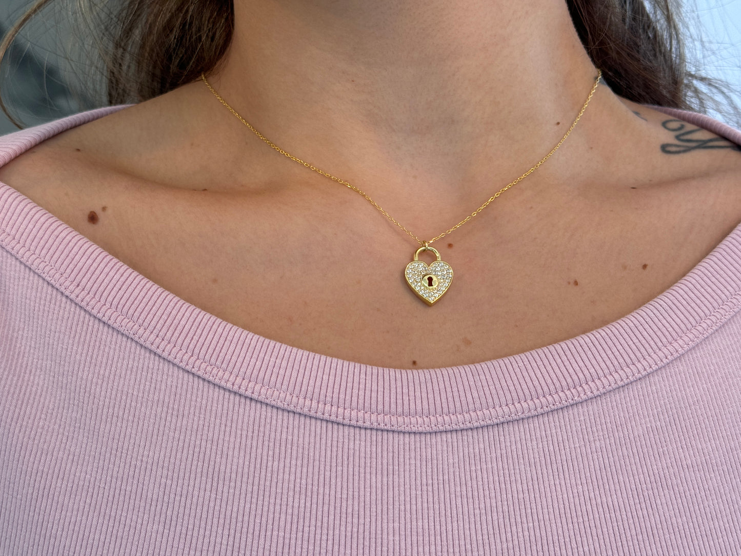 CZ Heart Lock Necklace