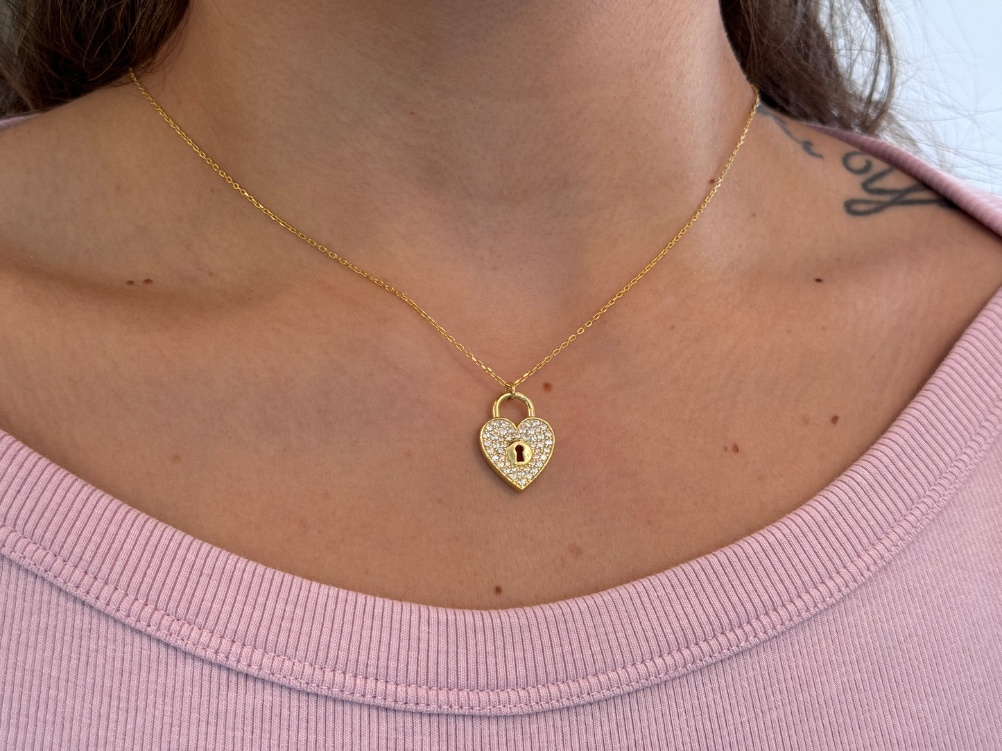 CZ Heart Lock Necklace