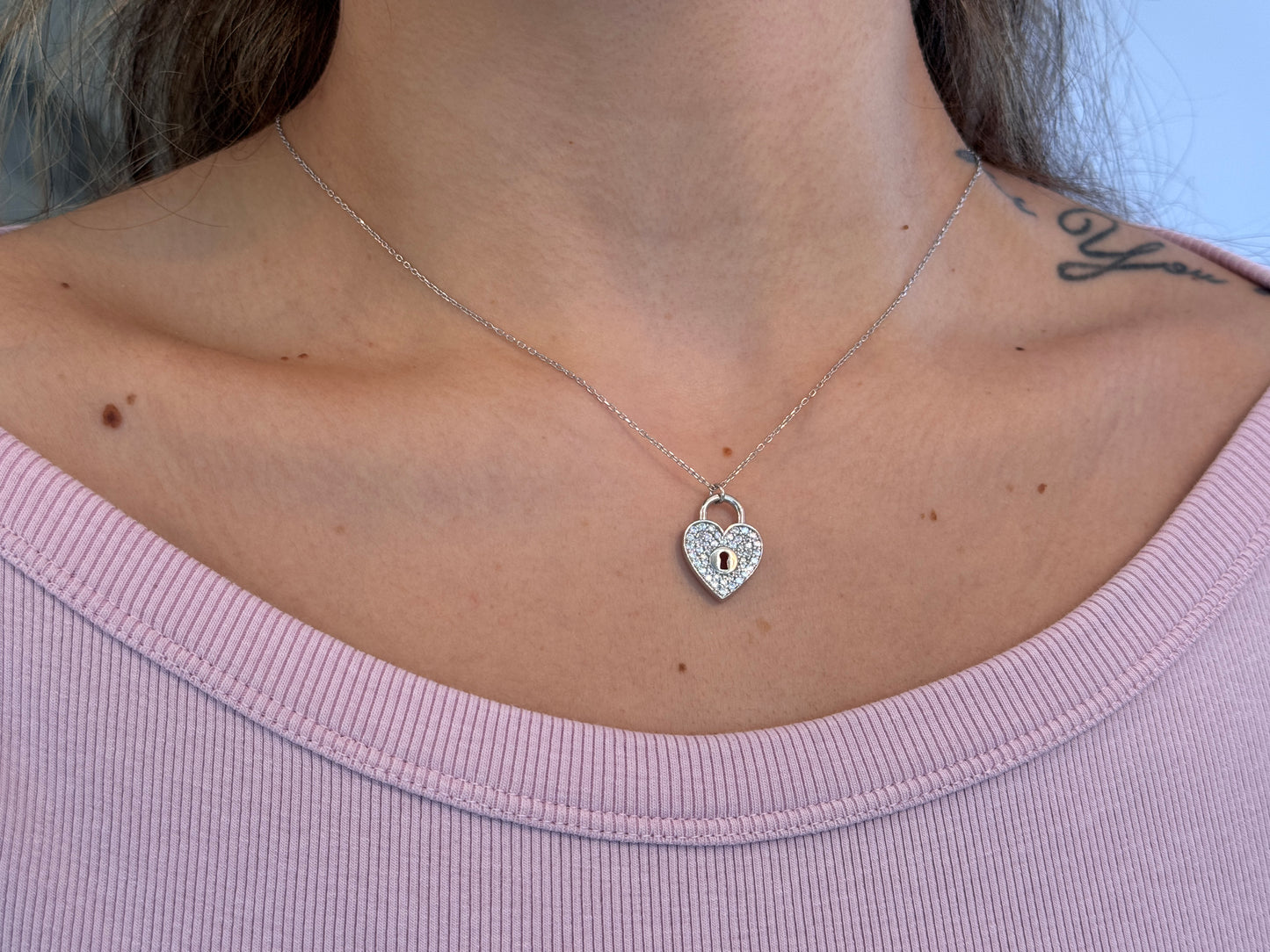 CZ Heart Lock Necklace