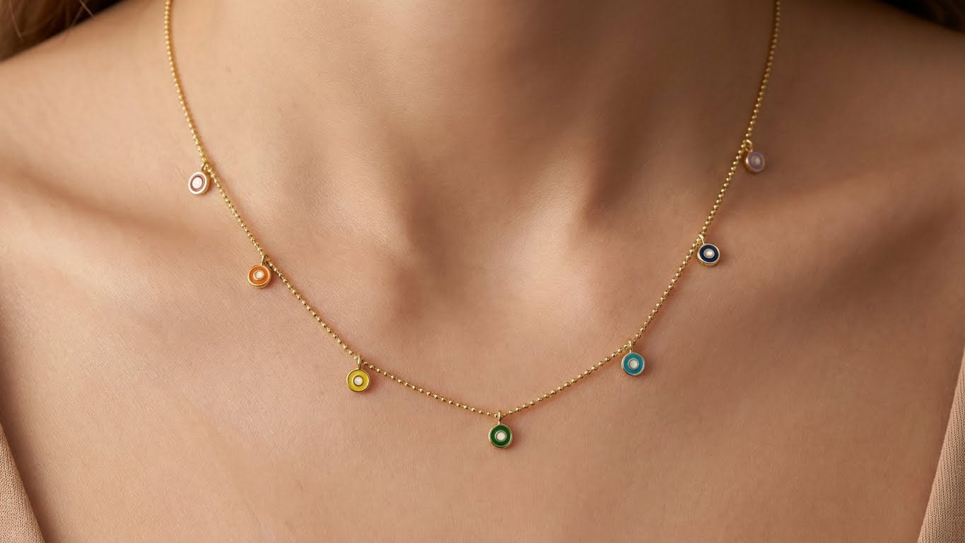 Rainbow Evil Eye Station Necklace