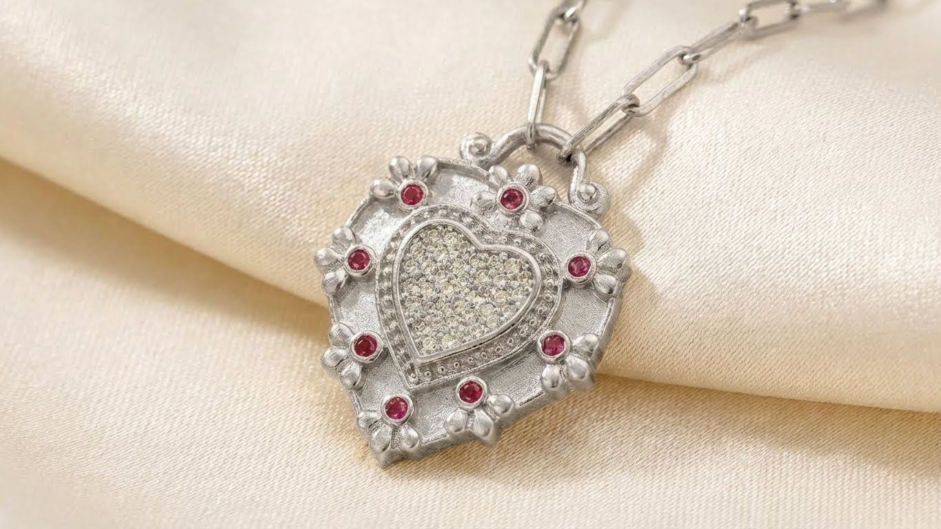 CZ Ruby Heart Necklace