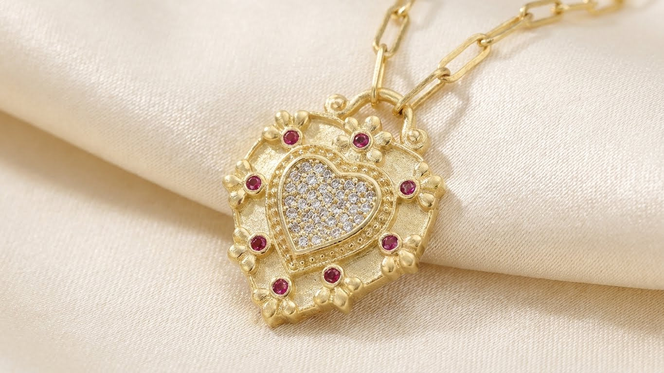 CZ Ruby Heart Necklace