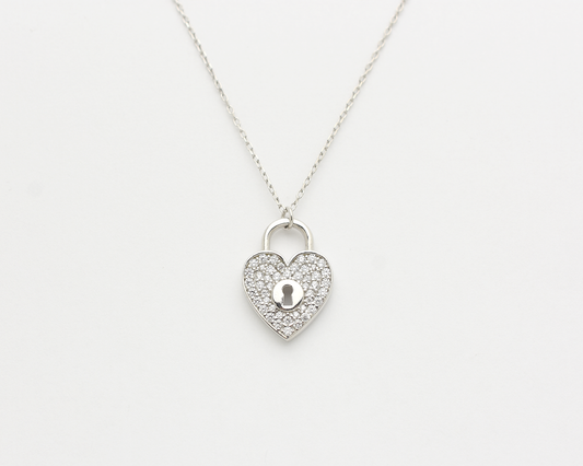 CZ Heart Lock Necklace