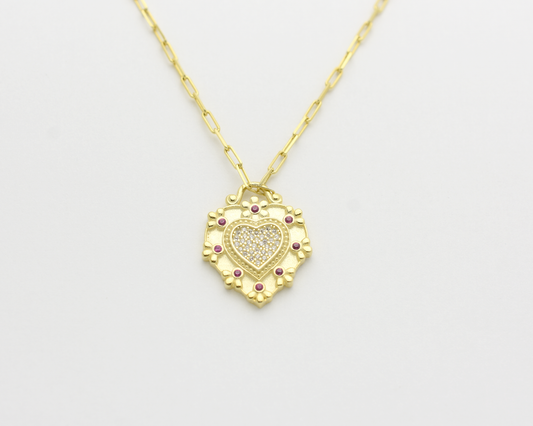 CZ Ruby Heart Necklace