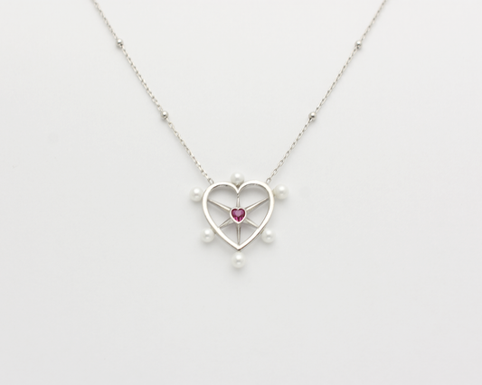 Pearl Ruby Heart Necklace