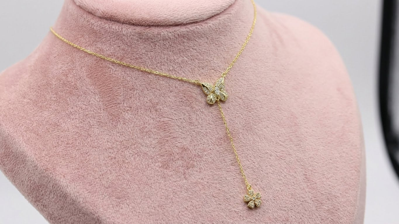 Butterfly Flower Lariat Necklace