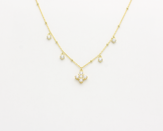 Dangly CZ Flower Necklace