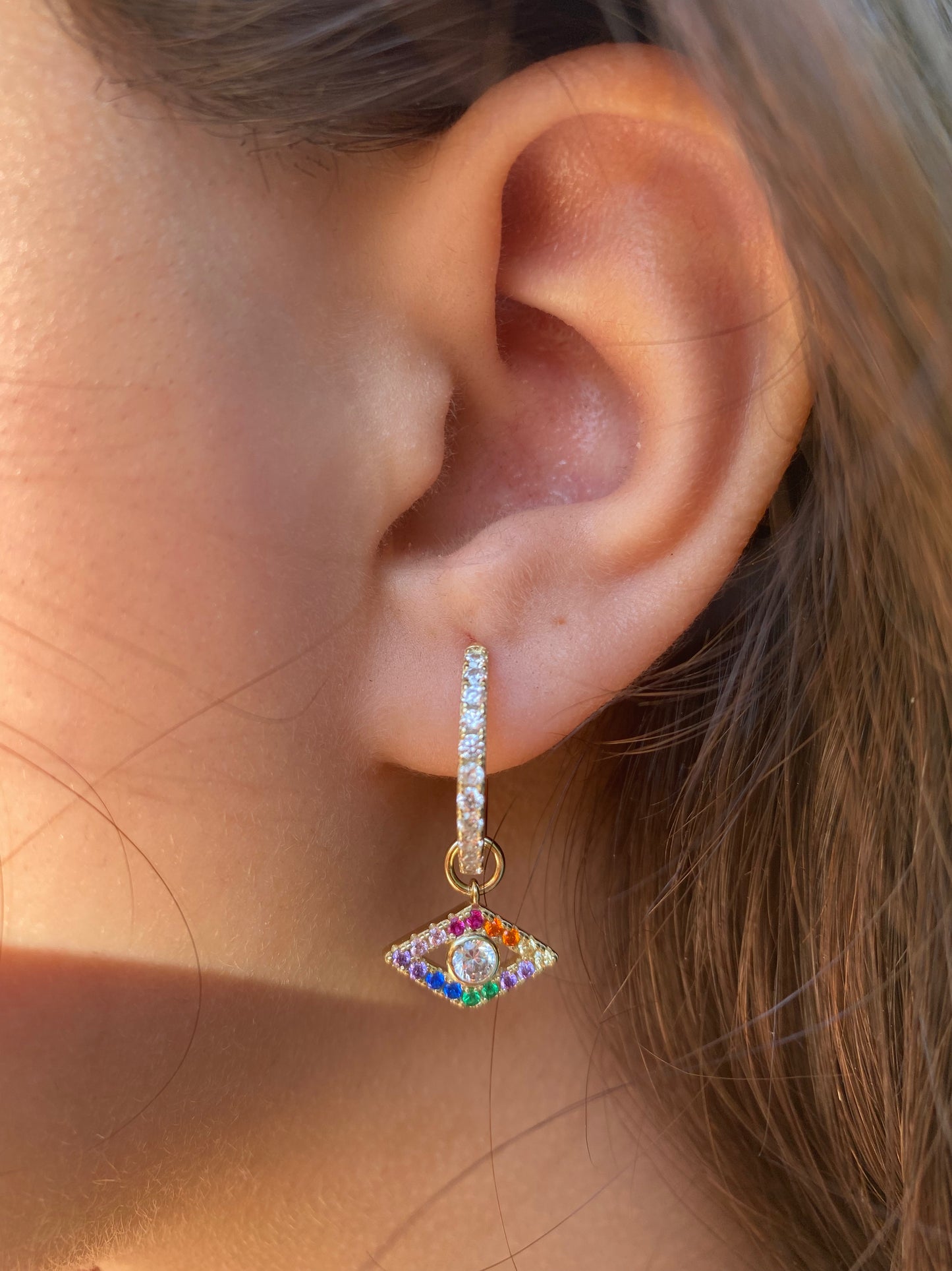 Rainbow Evil Eye CZ Hoops