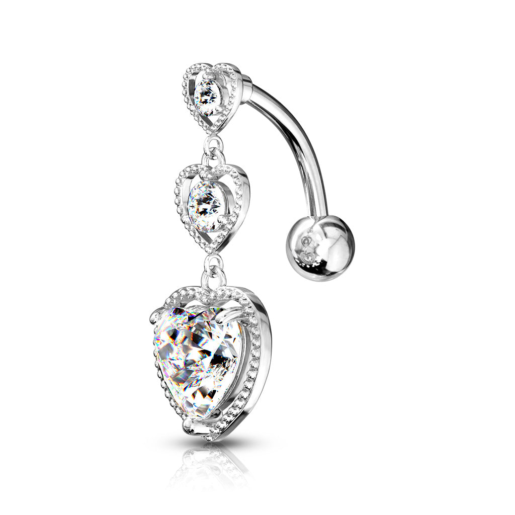CZ Dangly Heart Belly Ring