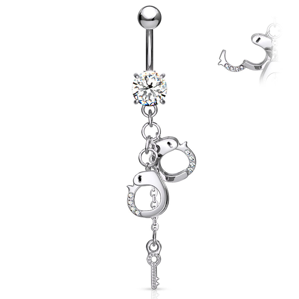 Pink Dangly Handcuff Belly Ring