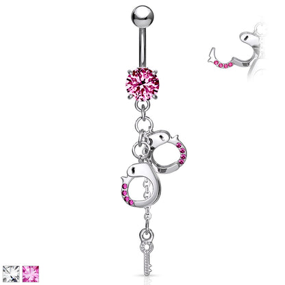 Pink Dangly Handcuff Belly Ring
