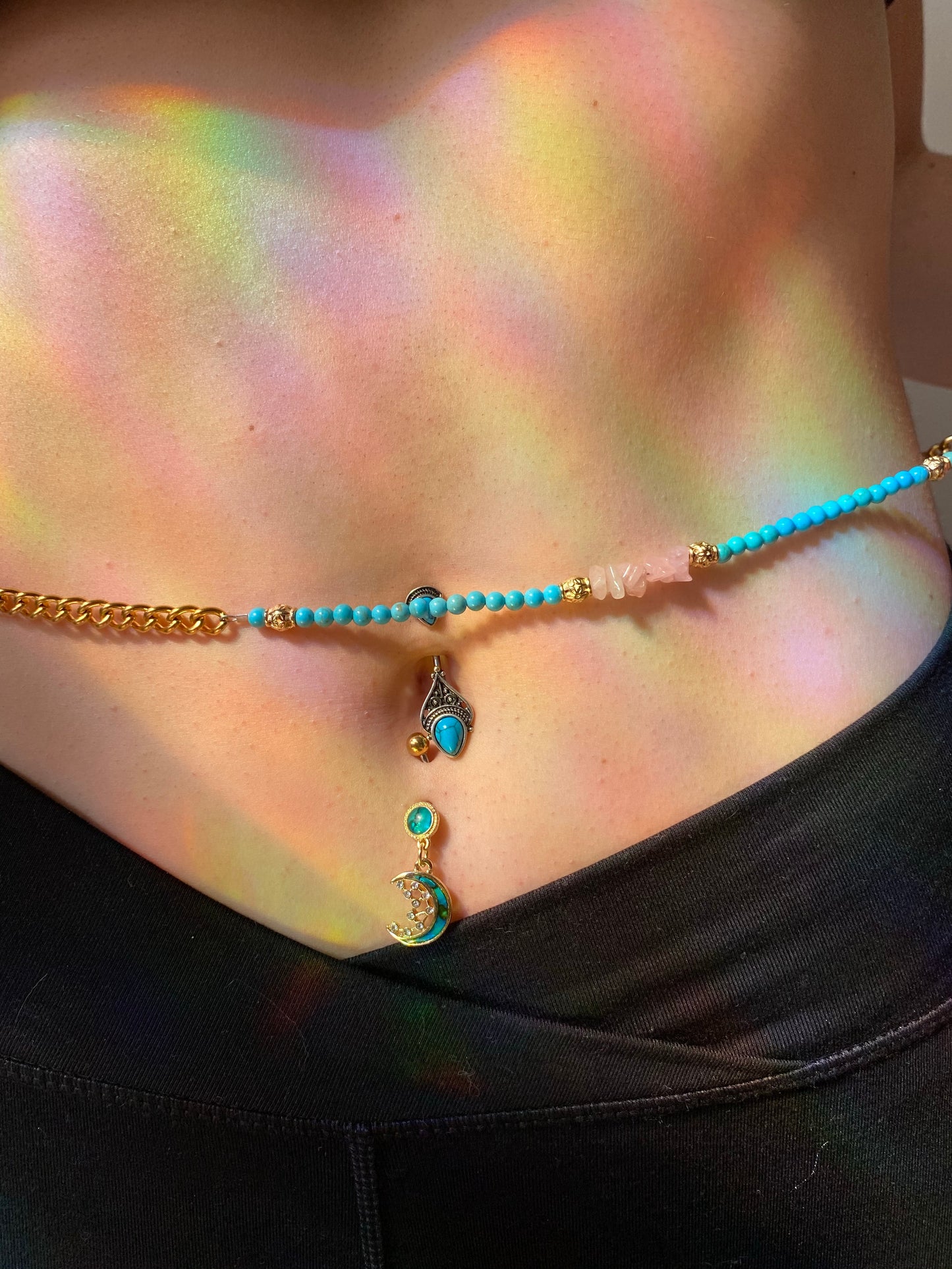 Rose Quartz & Turquoise Beaded Belly Chain