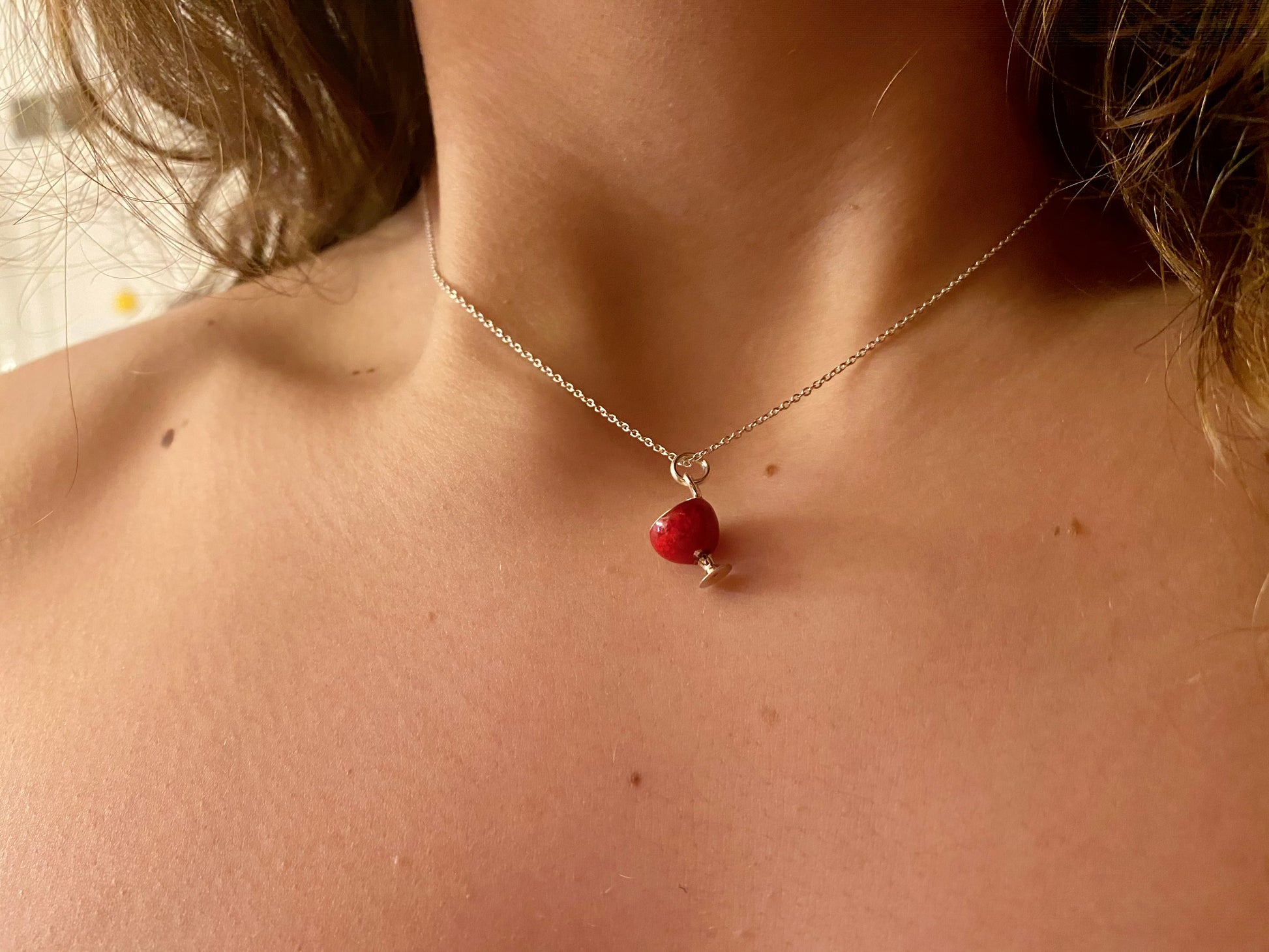red wine enamel necklace