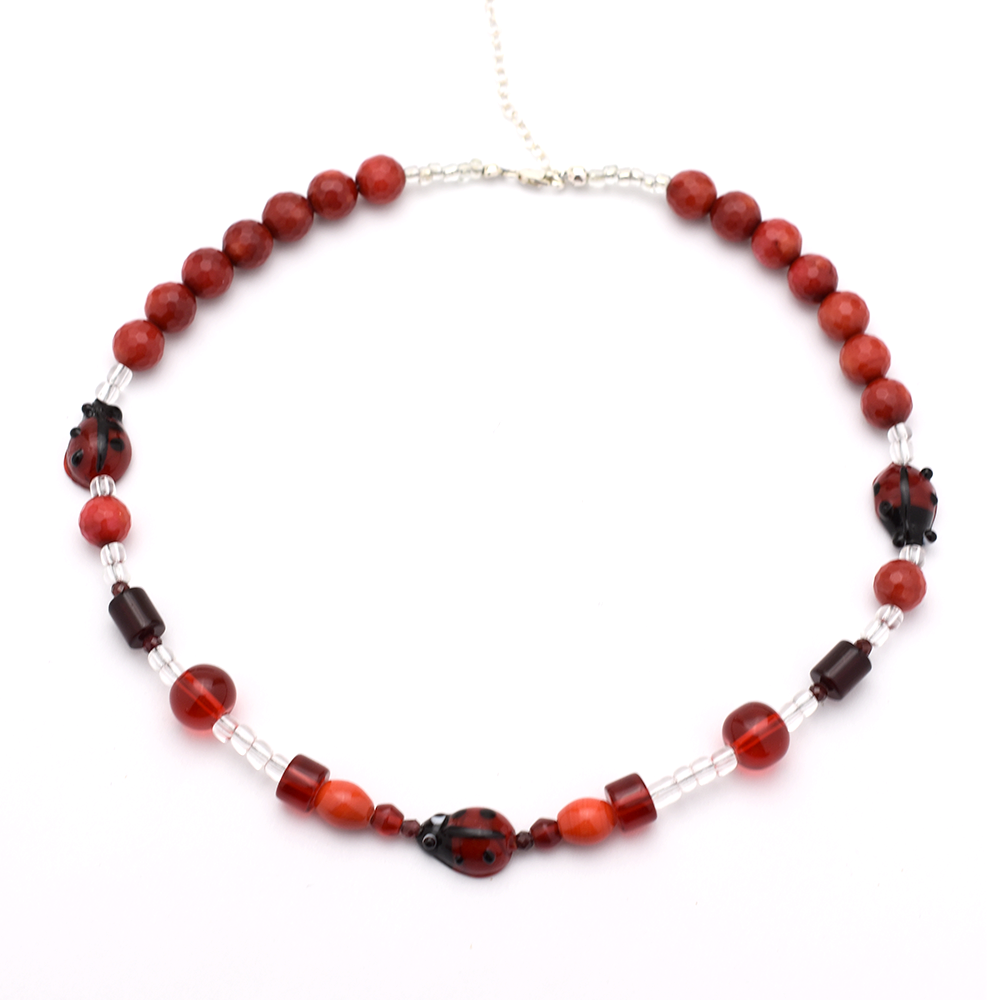 Red Beaded Ladybug Necklace